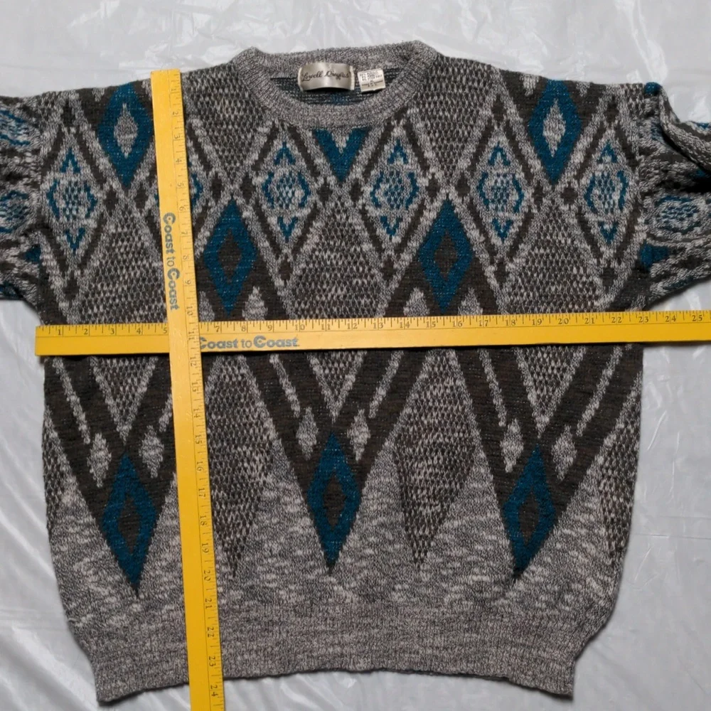 Vintage 90s Wool Abstract Print Grandpa Hipster Crewnwck Sweater Sz XL Grey